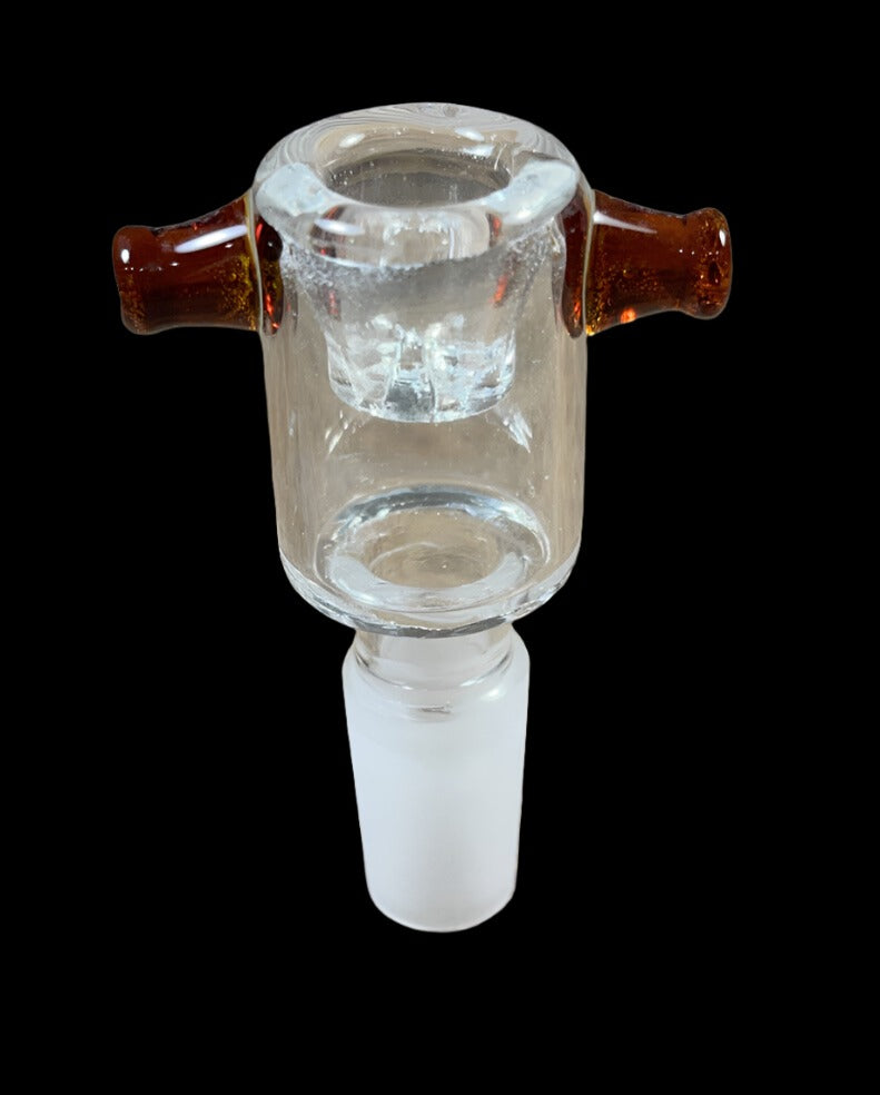 14mm Clear Male Glass Bowl piece built in ashcatcher brown thumb nubs