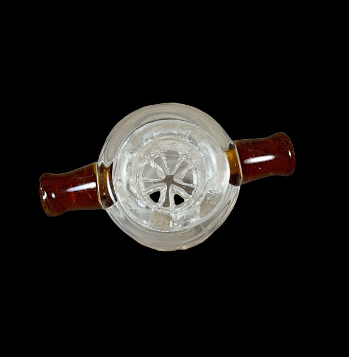 18mm Clear Male Glass Bowl piece built in ashcatcher brown thumb nubs