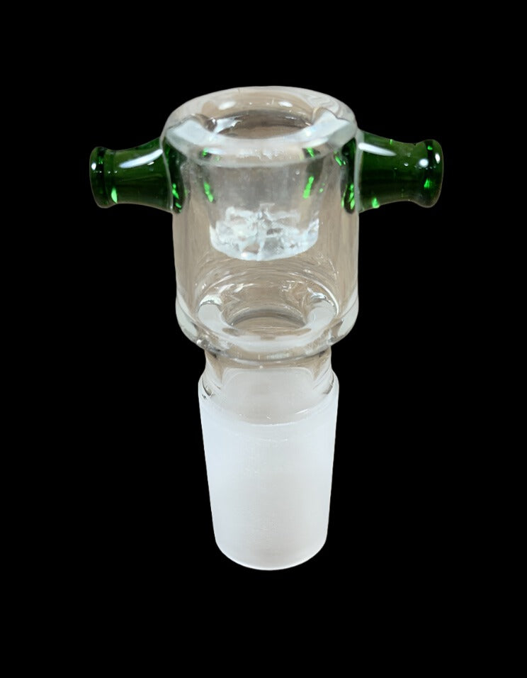 18mm Clear Male Glass Bowl piece built in ashcatcher green thumb nubs