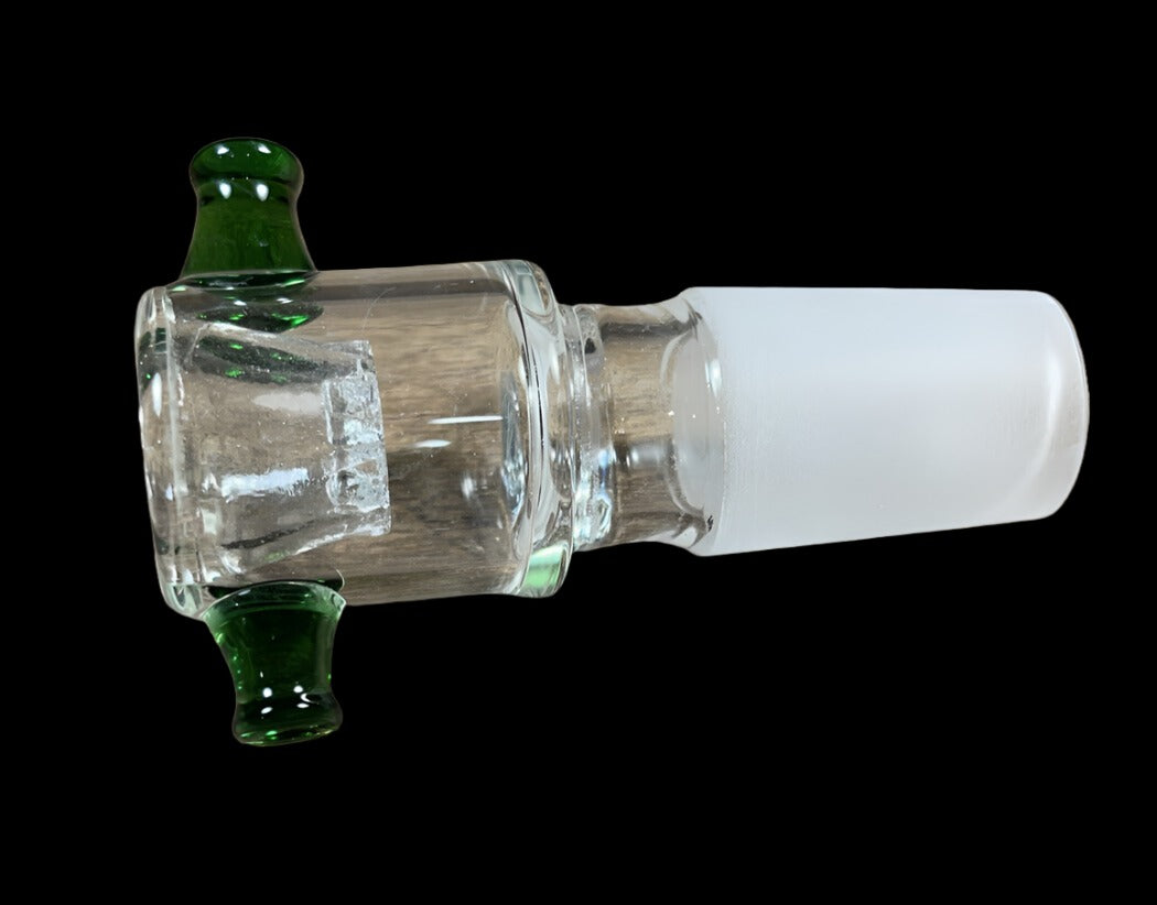 18mm Clear Male Glass Bowl piece built in ashcatcher green thumb nubs