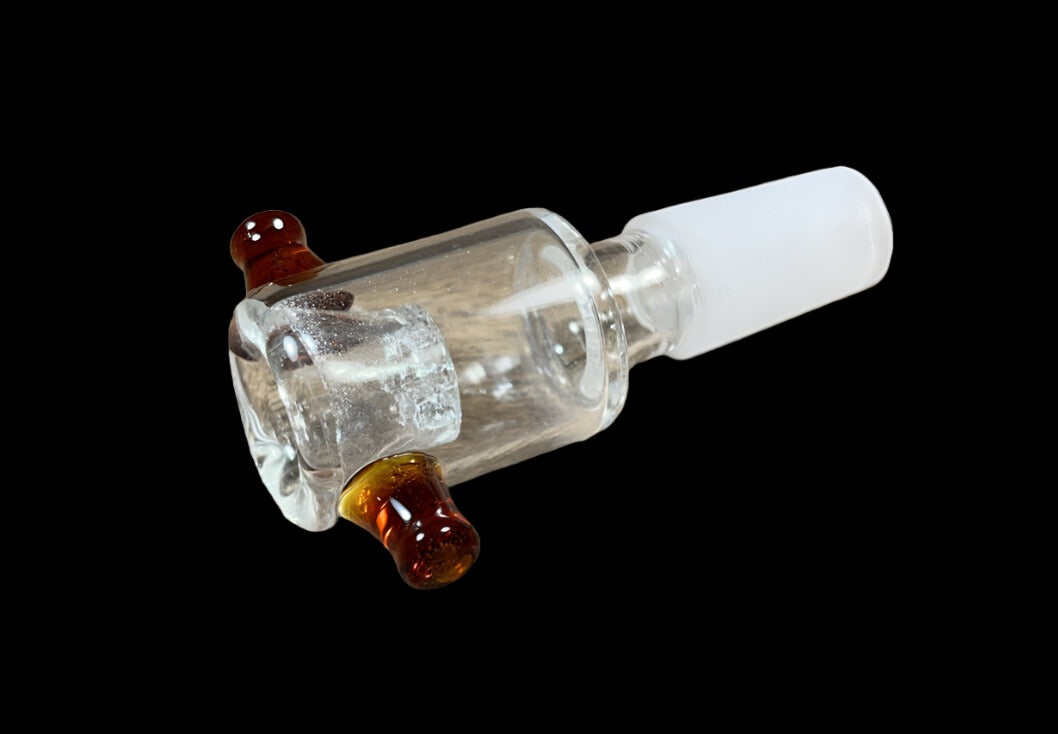 14mm Clear Male Glass Bowl piece built in ashcatcher brown thumb nubs