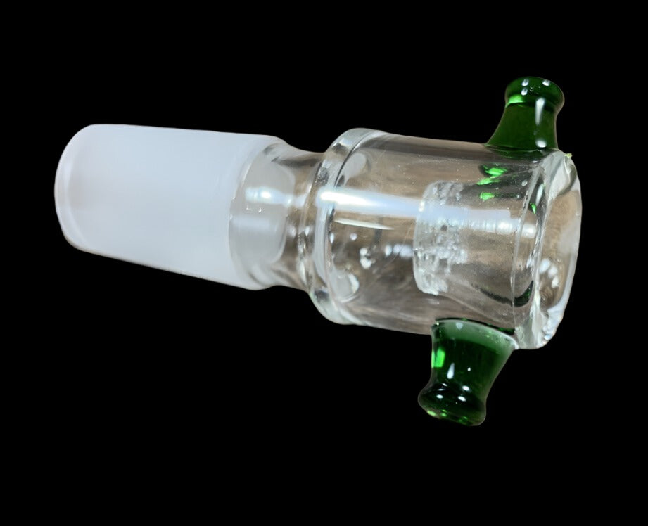 18mm Clear Male Glass Bowl piece built in ashcatcher green thumb nubs