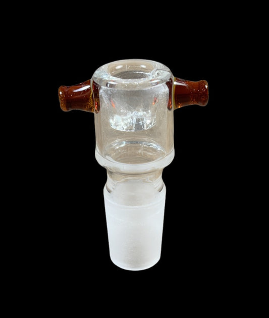 18mm Clear Male Glass Bowl piece built in ashcatcher brown thumb nubs