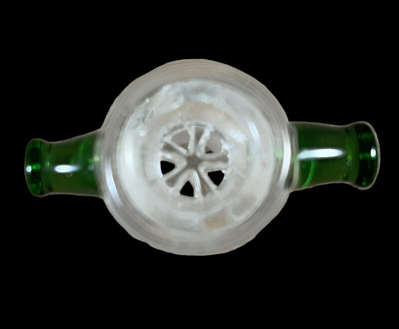 18mm Clear Male Glass Bowl piece built in ashcatcher green thumb nubs