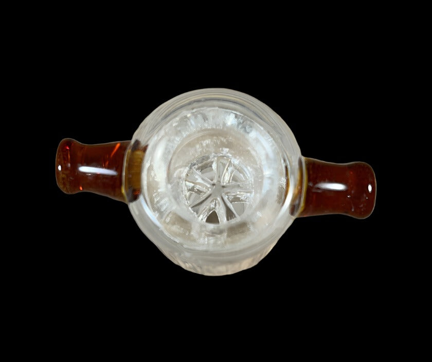 14mm Clear Male Glass Bowl piece built in ashcatcher brown thumb nubs