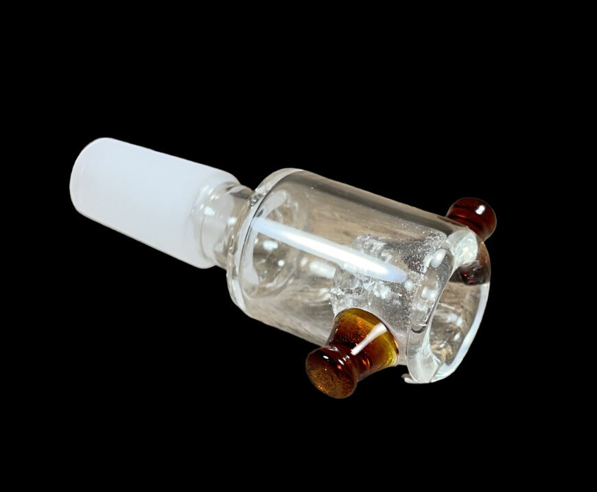 14mm Clear Male Glass Bowl piece built in ashcatcher brown thumb nubs