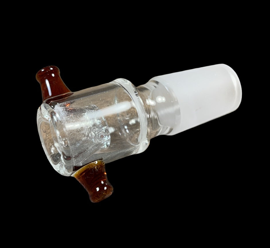 18mm Clear Male Glass Bowl piece built in ashcatcher brown thumb nubs